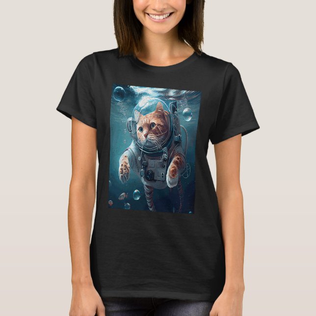 Camiseta Gato Astronauta Subacuático (Anverso)