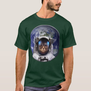 Camiseta gato astronauta Tee space cat Tee para hombres, mu