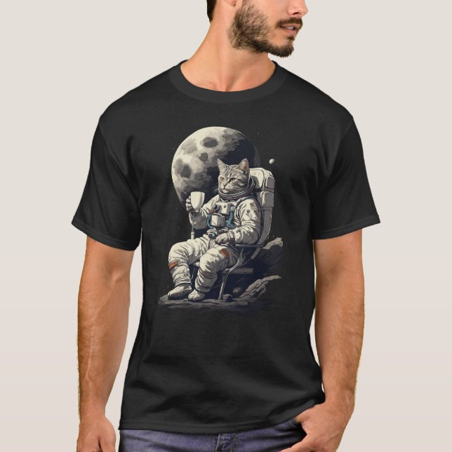 Camiseta Gato astronauta tomando una copa de café (Anverso)