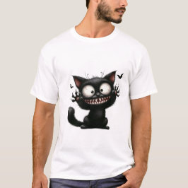 Camiseta Gato Asustadizo Divertido Sonrisa Salvaje Hallowee