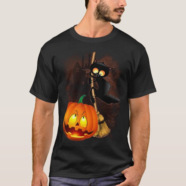 Camiseta Gato asustado por un personaje de Halloween divert (Anverso)
