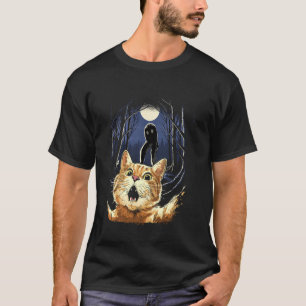 Camiseta Gato Asustado Selfie Gato Con Criptido Monstruo De