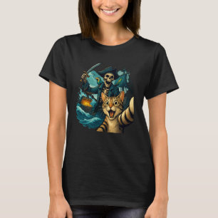 Camiseta Gato asustado sorprendido selfie con esqueleto pir