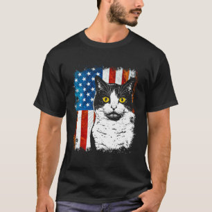 Camiseta Gato atigrado con esmoquin patriótico con bandera 