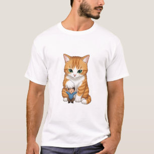 Camiseta Gato atigrado gigante naranja acariciando suavemen