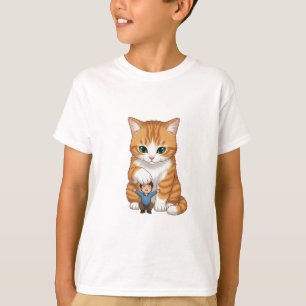 Camiseta Gato Atigrado Gordo Naranja y Niño Pequeño