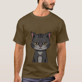 Camiseta Gato Atigrado Gris Carbón Gruñón Divertido Mirada
