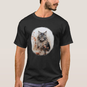 Camiseta Gato atigrado gris y marrón lindo y esponjoso y pi