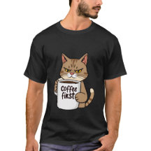 Gato Atigrado Gruñón Divertido Café Primero Mañana