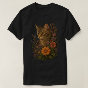 Camiseta Gato atigrado lindo con flores silvestres – Arte f