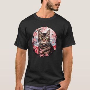 Camiseta Gato Atigrado Marrón Flor de Cerezo Mascota Divert