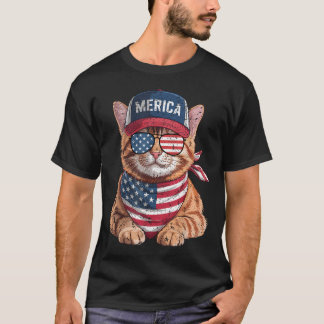 Camiseta Gato Atigrado Naranja 4 De Julio Bandera Americana