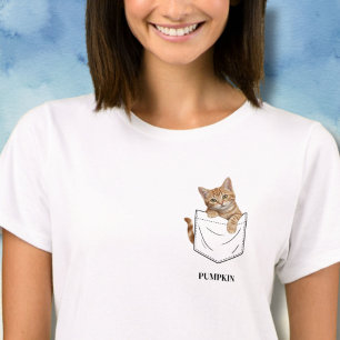 Camiseta Gato Atigrado Naranja Adorable en el Bolsillo Nomb