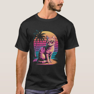 Camiseta Gato Atigrado Naranja de Playa Amistoso con Gafas