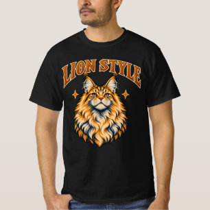 Camiseta Gato atigrado naranja estilo león Maine Coon Arte