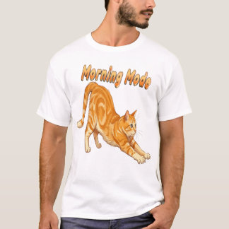 Camiseta Gato Atigrado Naranja Modo Mañana Estirándose Gato