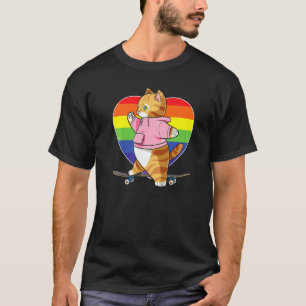 Camiseta Gato Atigrado Naranja Mono Patinador Corazón Arcoí