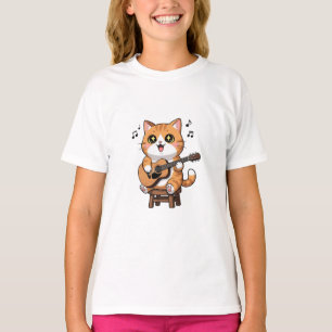 Camiseta Gato Atigrado Naranja Musical Adorable Tocando par