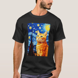 Camiseta Gato Atigrado Naranja Noche Estrellada Vincent van