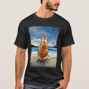 Camiseta Gato Atigrado Naranja y Blanco Arte de Memorial de