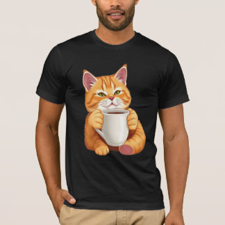 Camiseta Gato Atigrado Pelirrojo y Lindo Bebiendo Café Gráf