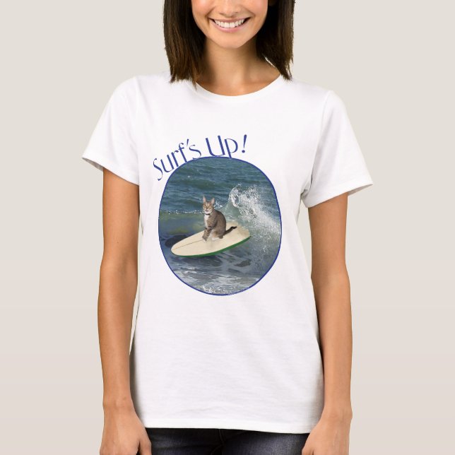 Camiseta ¡Gato atigrado surfeando! (Anverso)