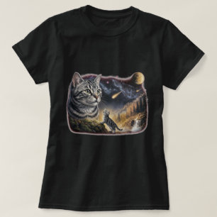 Camiseta Gato Atigrado y Arte del Cielo Cósmico del Gatito