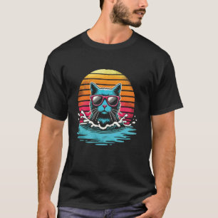 Camiseta Gato Atmosfera Felina Relajada Atardecer Retro Ang