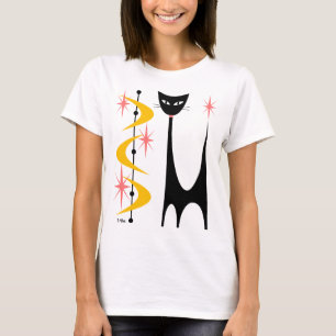 Camiseta Gato atómico de mediados de siglo con boomerangs a