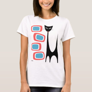 Camiseta Gato atómico de mediados de siglo con óblones rosa