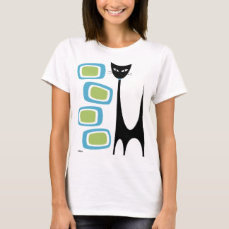 Camiseta Gato atómico de mediados de siglo con óblones verd
