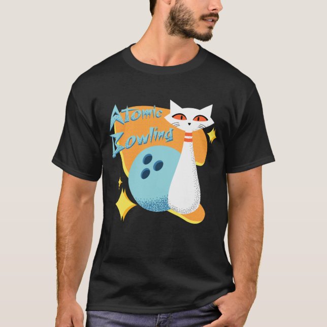 Camiseta Gato atómico en diseño de boliche moderno de media (Anverso)