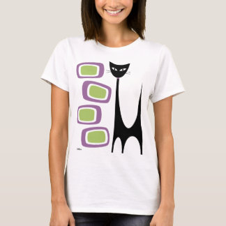 Camiseta Gato atómico y morado de mediados de siglo y óblon