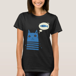 Camiseta Gato Azul con Pescado en la Mente