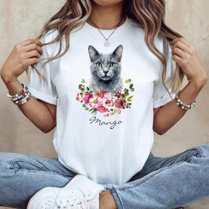Camiseta Gato Azul Ruso acuarela