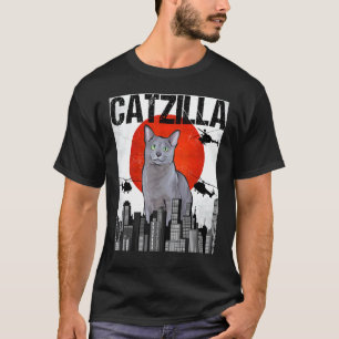 Camiseta Gato Azul Ruso Catzilla Japonés Antiguo Divertido