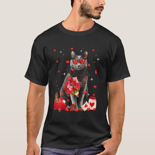 Camiseta Gato azul ruso lindo San Valentín divertido gato p (Anverso)