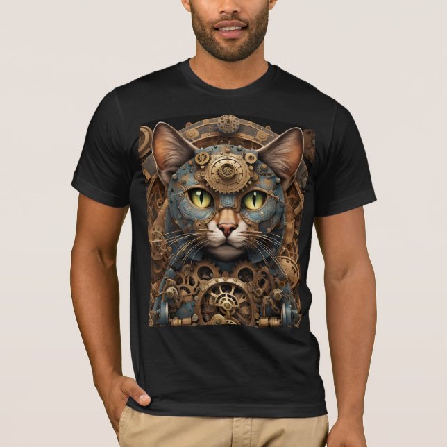 Camiseta gato azul steampunk arte AI T-Shirt (Anverso)