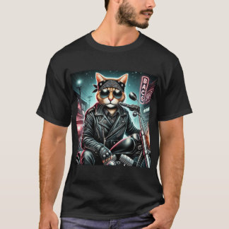 Camiseta Gato Badass - Rebelde felino en motocicleta en cue