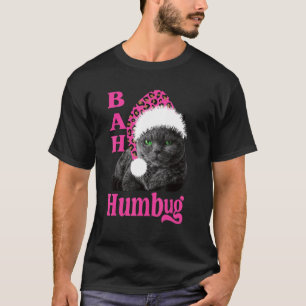 Camiseta Gato Bah Humbug Santa Sombrero Estampado Leopardo