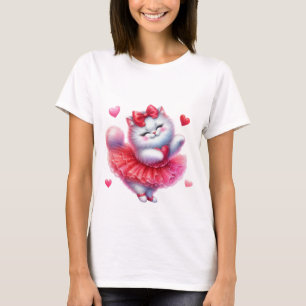 Camiseta Gato Bailarín Feliz y Adorable con Corazón Abrazad