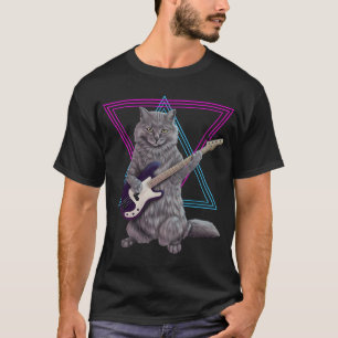Camiseta Gato bajo - Gato de banda de rock tocando la guita
