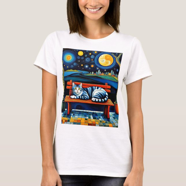 Camiseta Gato bajo las estrellas 4 (Anverso)