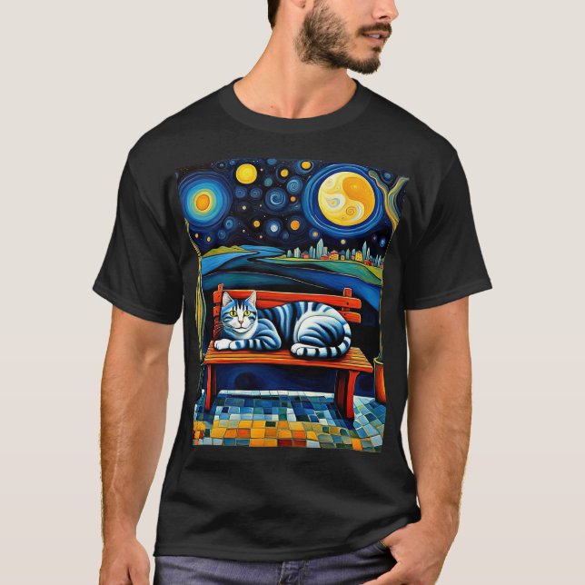Camiseta Gato bajo las estrellas 4 (Anverso)