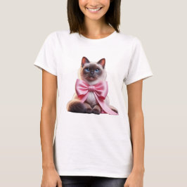 Camiseta gato balinés con arco rosa