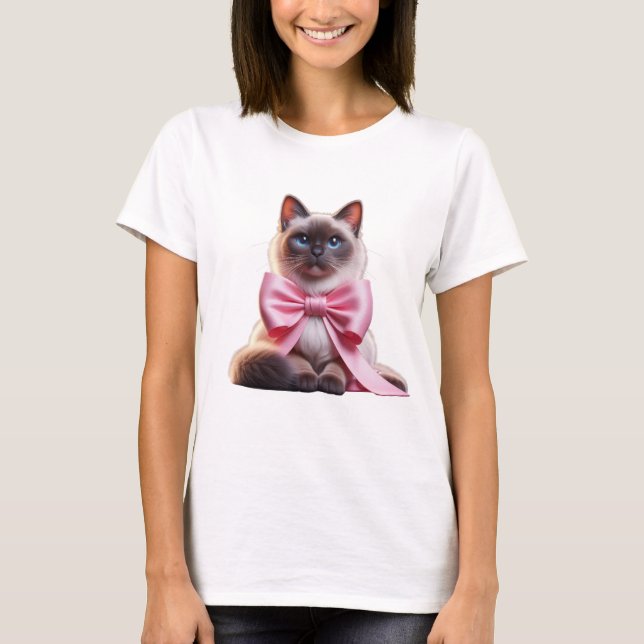 Camiseta gato balinés con arco rosa (Anverso)
