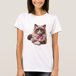 Camiseta gato balinés con arco rosa