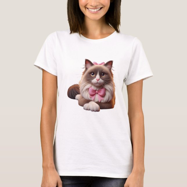 Camiseta gato balinés con arco rosa (Anverso)