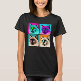 Camiseta Gato Balinés Ilustración Pop Animal Colorido  2