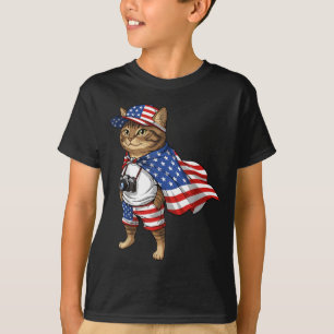 Camiseta gato bandera americana rojo blanco azul patriótico